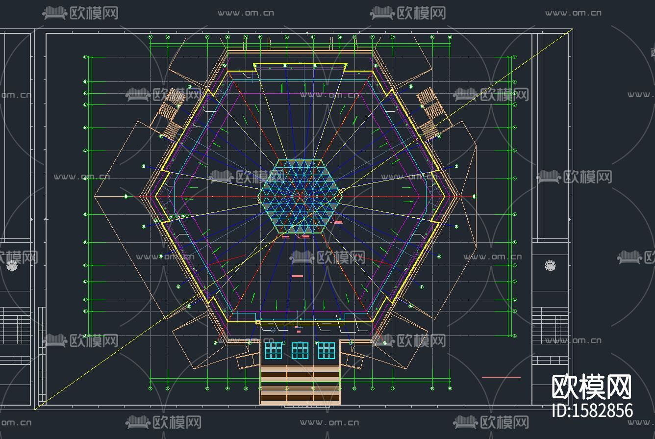 篮球馆建筑cad施工图下载（渲染图1）