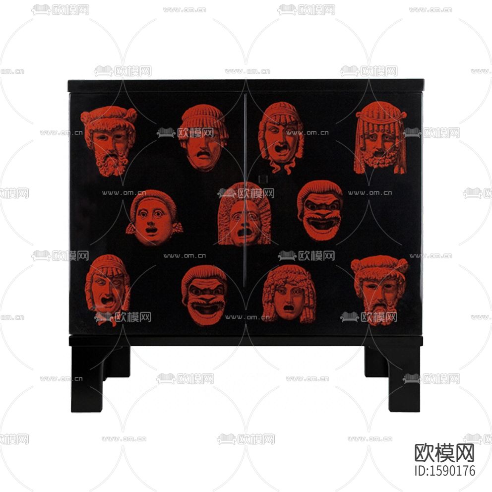 现代时尚名人头像印花黑色实木边柜下载