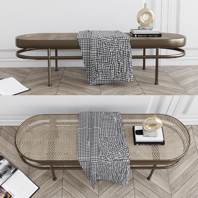  现代藤编床尾凳脚踏su模型 