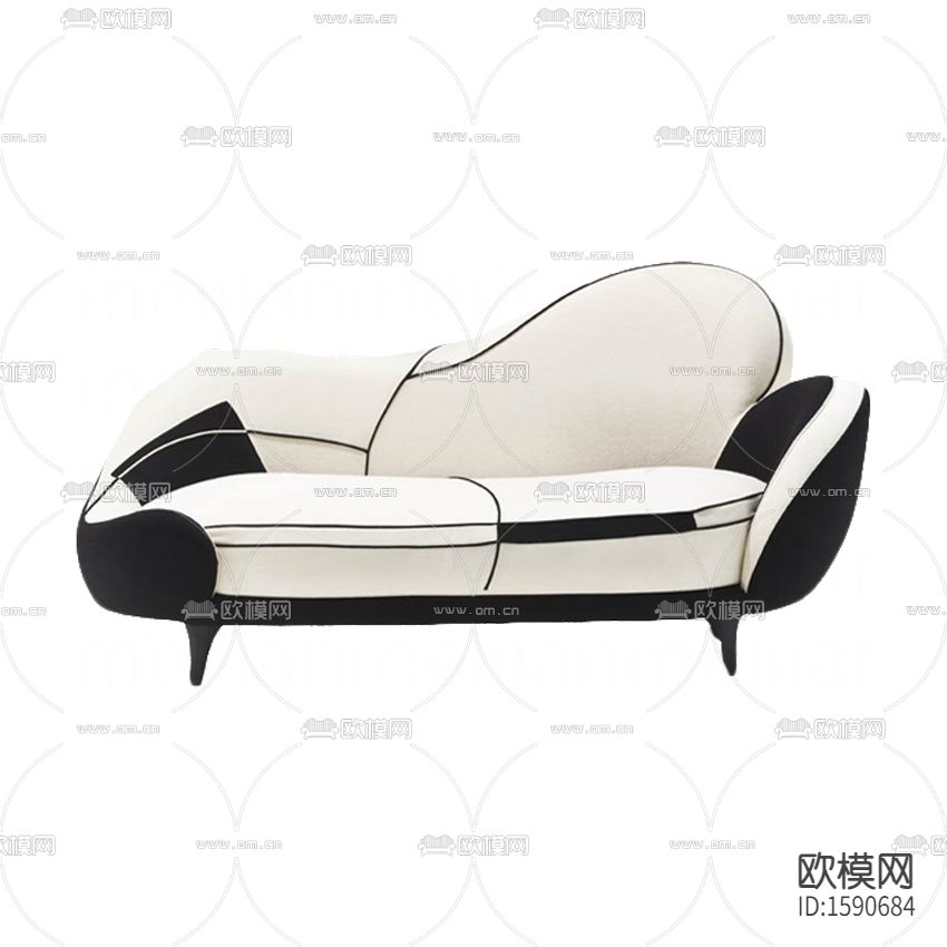 现代简约黑白色皮革拼接贵妃椅