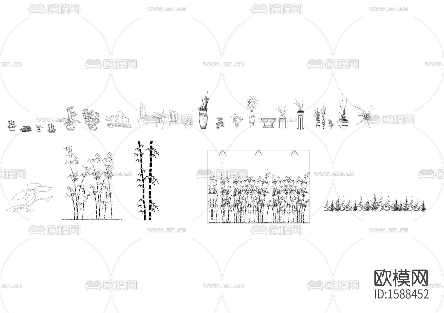 户外植物cad图库下载（渲染图2）