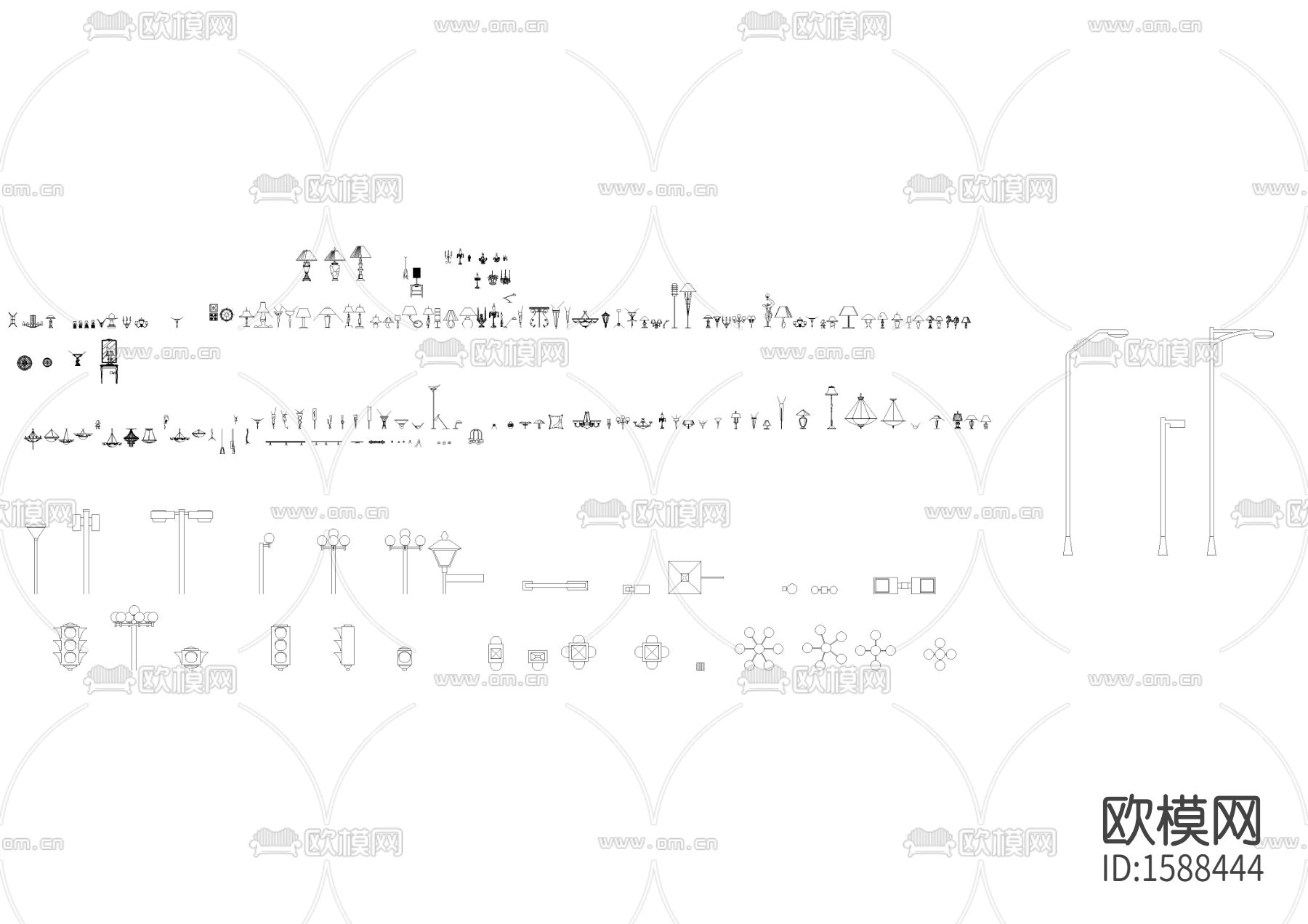 衣柜饰物灯具cad图库下载（渲染图1）