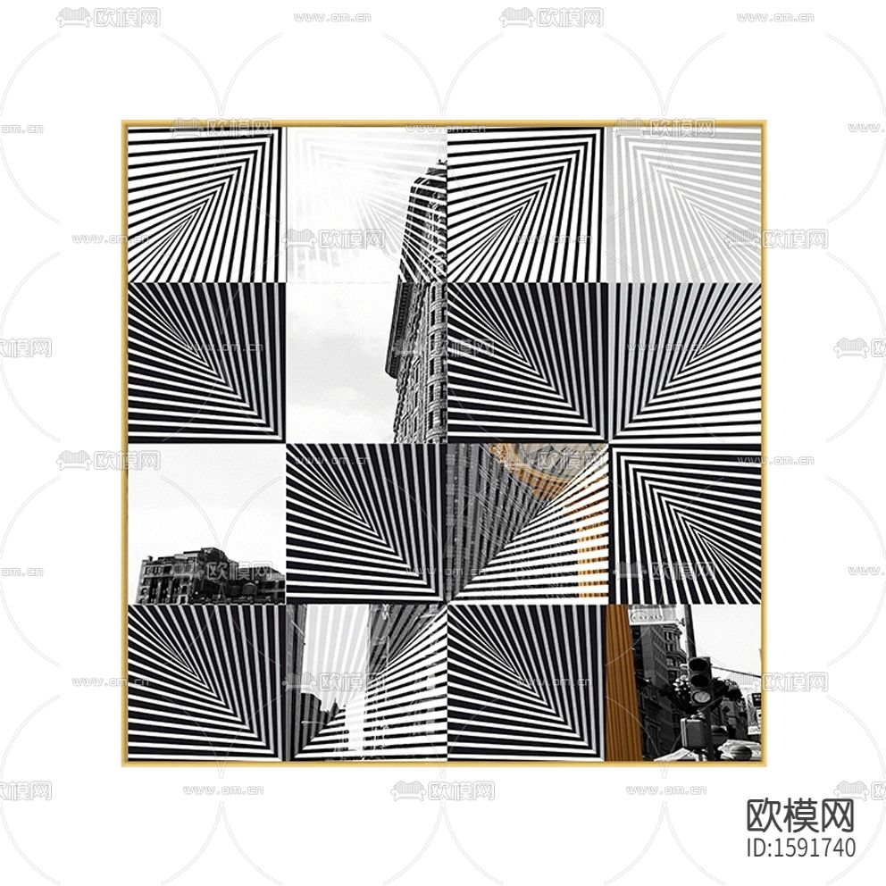 现代轻奢创意几何立体线条装饰画下载