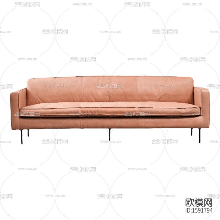 现代简约褐色皮革多人沙发