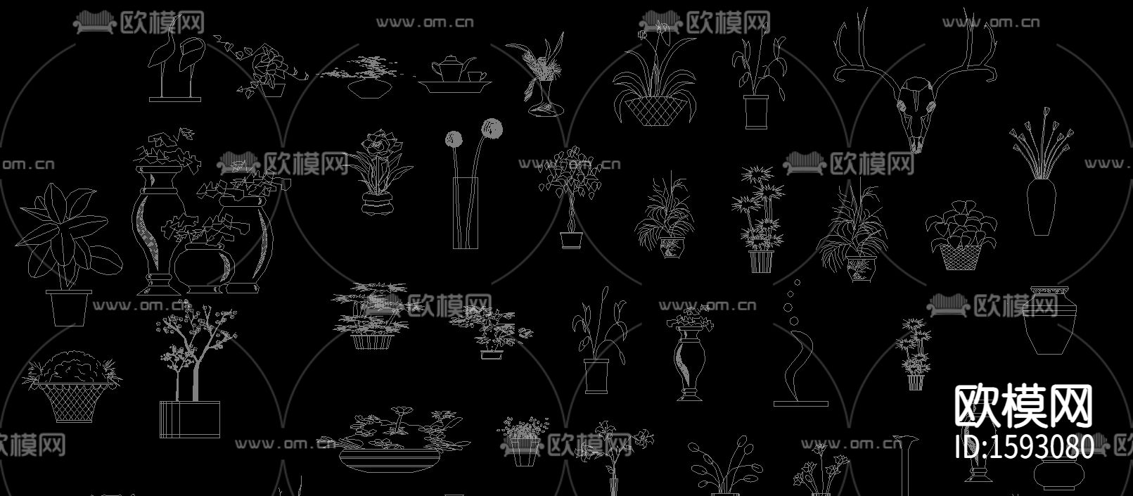 常用园林植物苗木cad图库下载（渲染图1）
