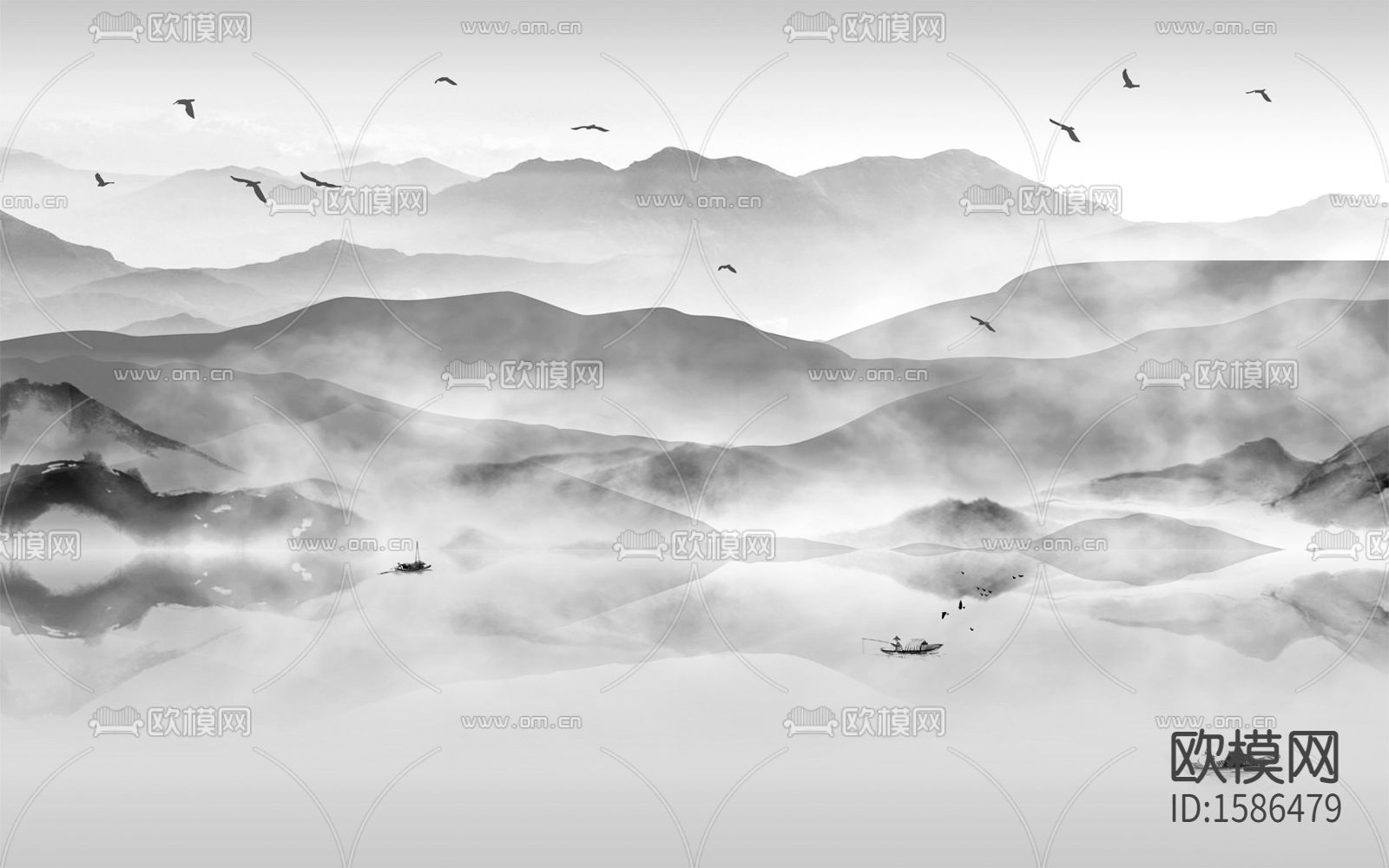 新中式山水挂画贴图下载