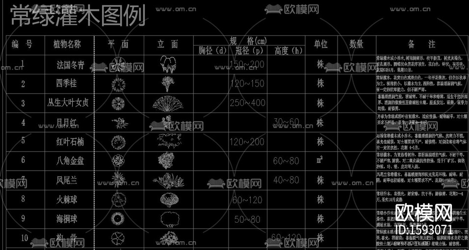 植物立面cad图库下载(渲染图5)
