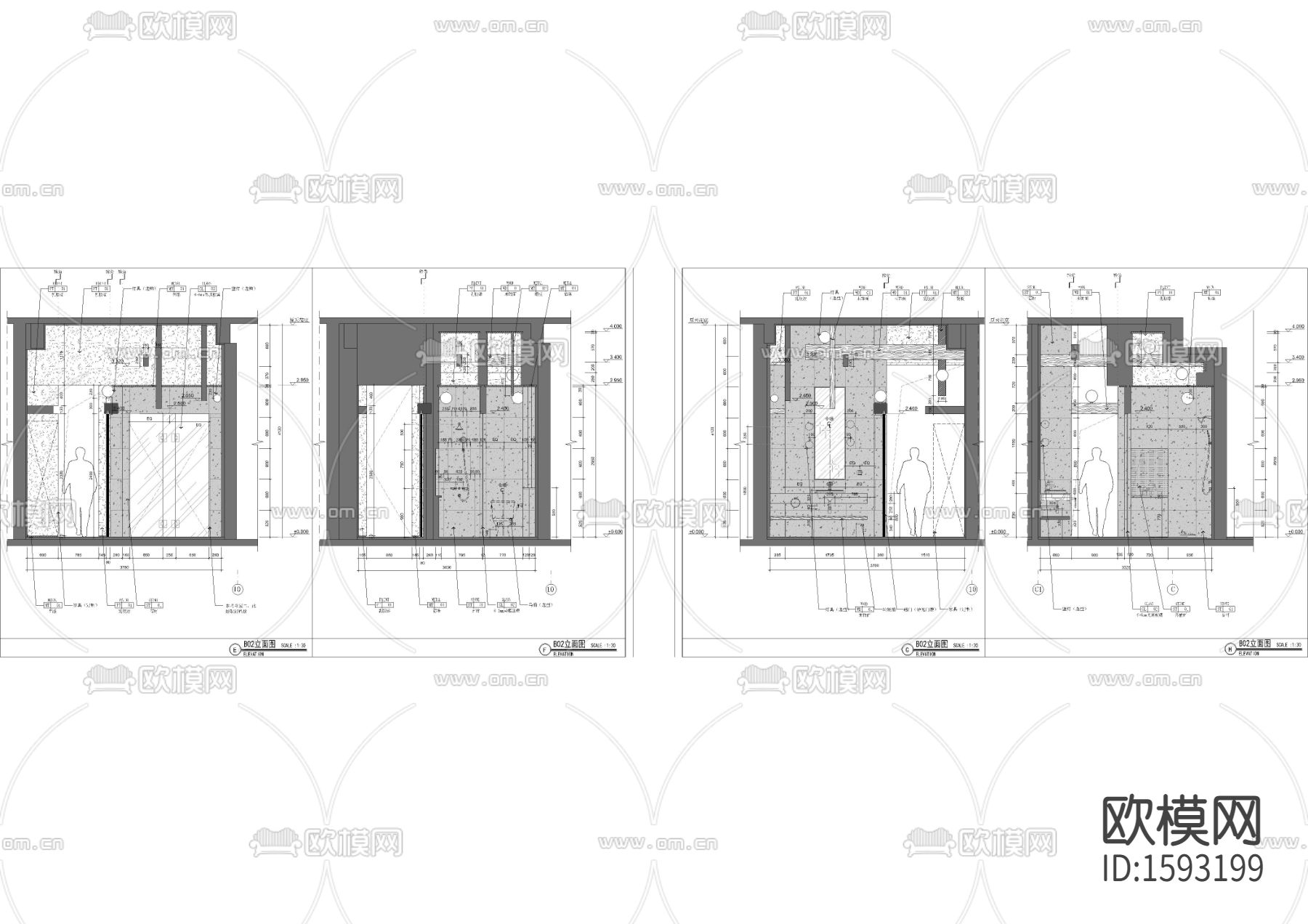 双人房立面图节点大样下载（渲染图3）
