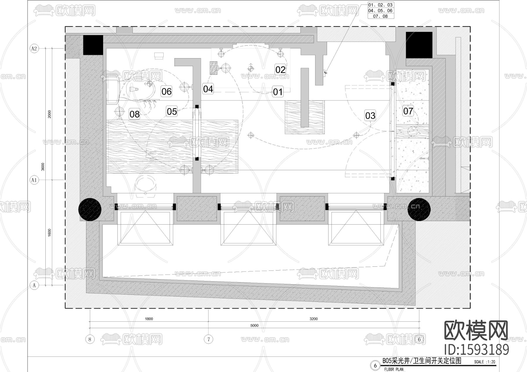 公共卫生间cad施工图下载（渲染图2）