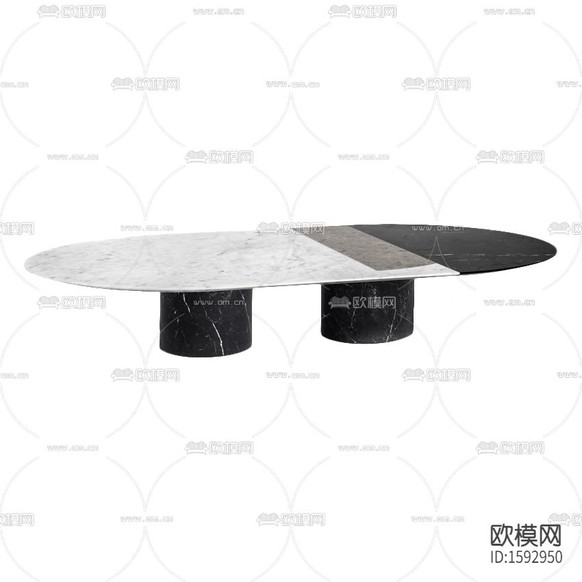 现代简约黑白灰大理石拼接椭圆茶几下载