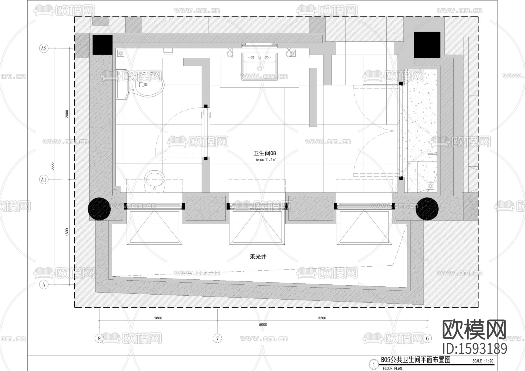 公共卫生间cad施工图下载（渲染图1）