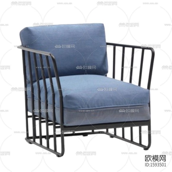 现代简约实木蓝色布艺单人沙发下载