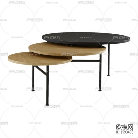現(xiàn)代簡約實(shí)木不銹鋼圓形三頭茶幾下載