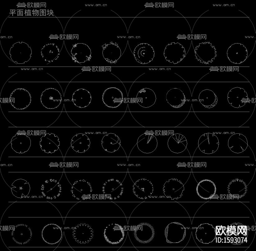 常用园林植物苗木cad图库下载（渲染图1）