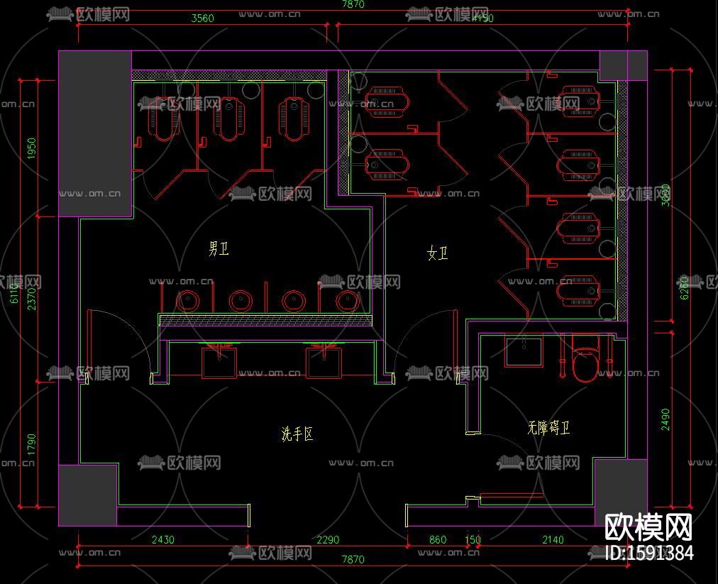卫生间平面方案图下载（渲染图1）