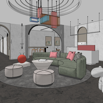  现代美容店大厅su模型 