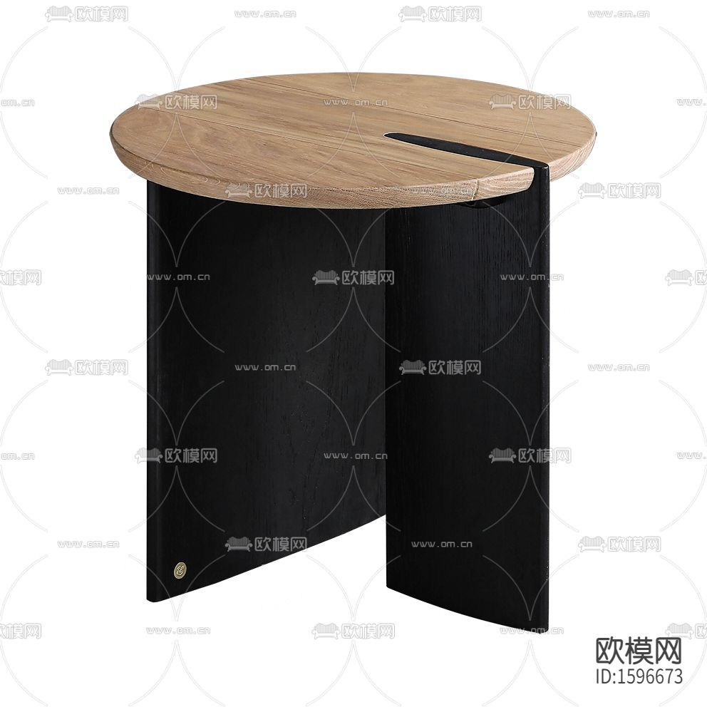 现代简约黑色实木原木纹理圆形边几