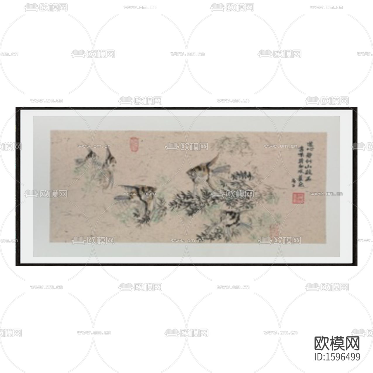 新中式禅意古典水墨鱼彩绘国画