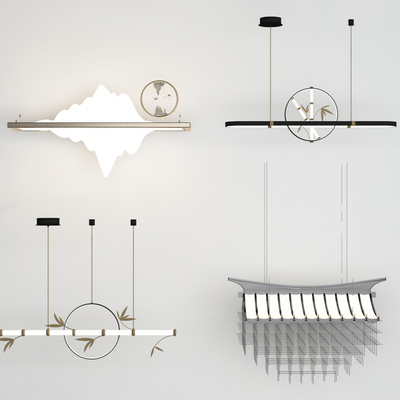  新中式装饰吊灯su模型 