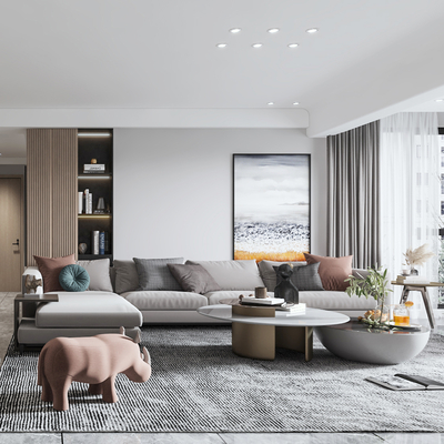 现代客厅餐厅模型