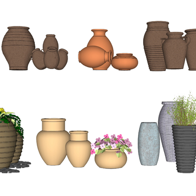  欧式园林陶土罐su模型 