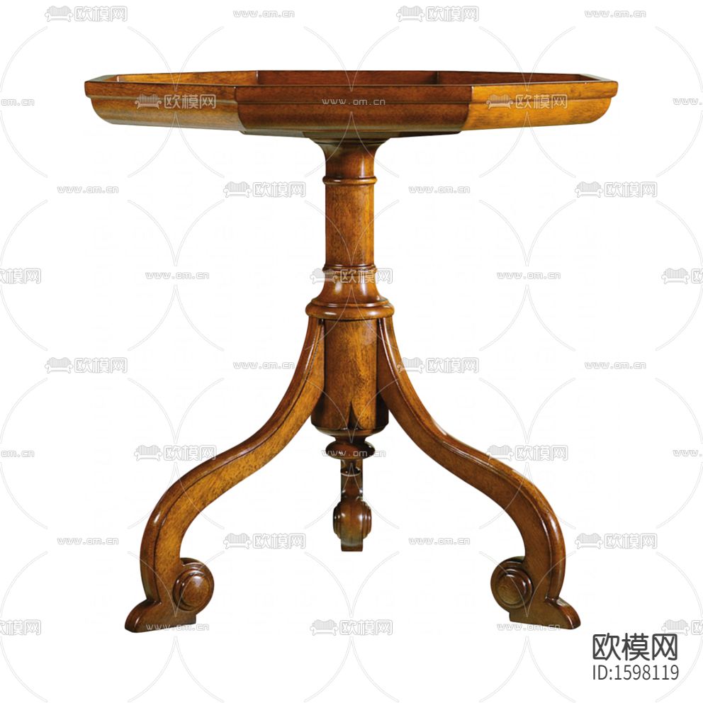 欧式古典实木雕花八边形边几下载