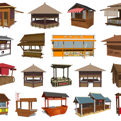  中式售卖亭商铺杂货铺su模型 