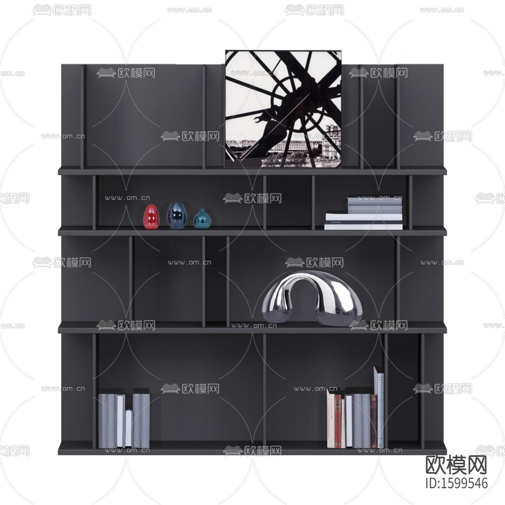 现代简约黑色实木书柜下载