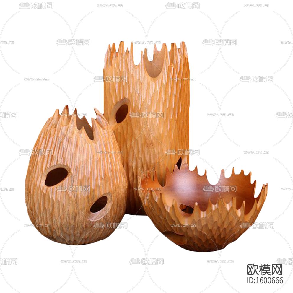 北欧复古做旧实木雕刻花瓶