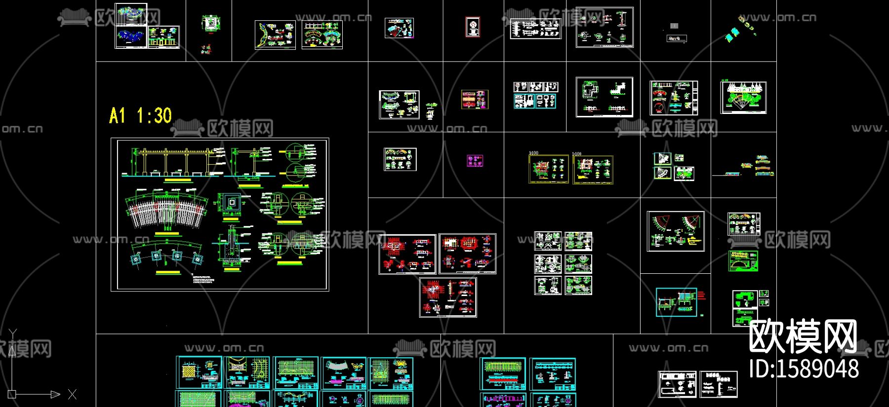 景观花架cad施工图下载（渲染图3）