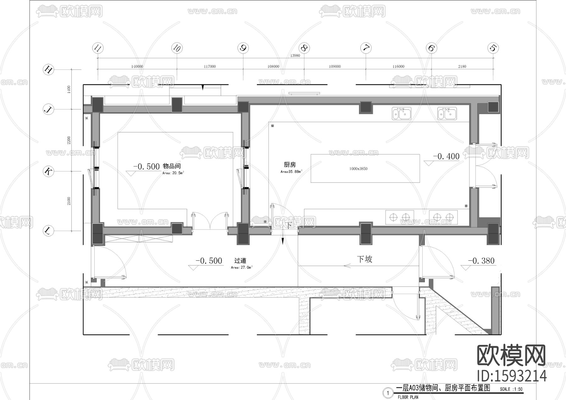 总平及厨房过道平面cad施工图下载（渲染图3）