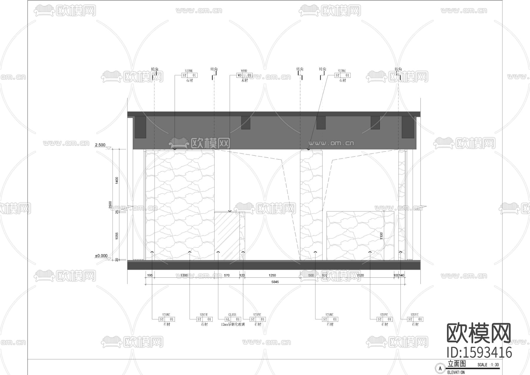 电梯厅立面节点大样图下载（渲染图1）