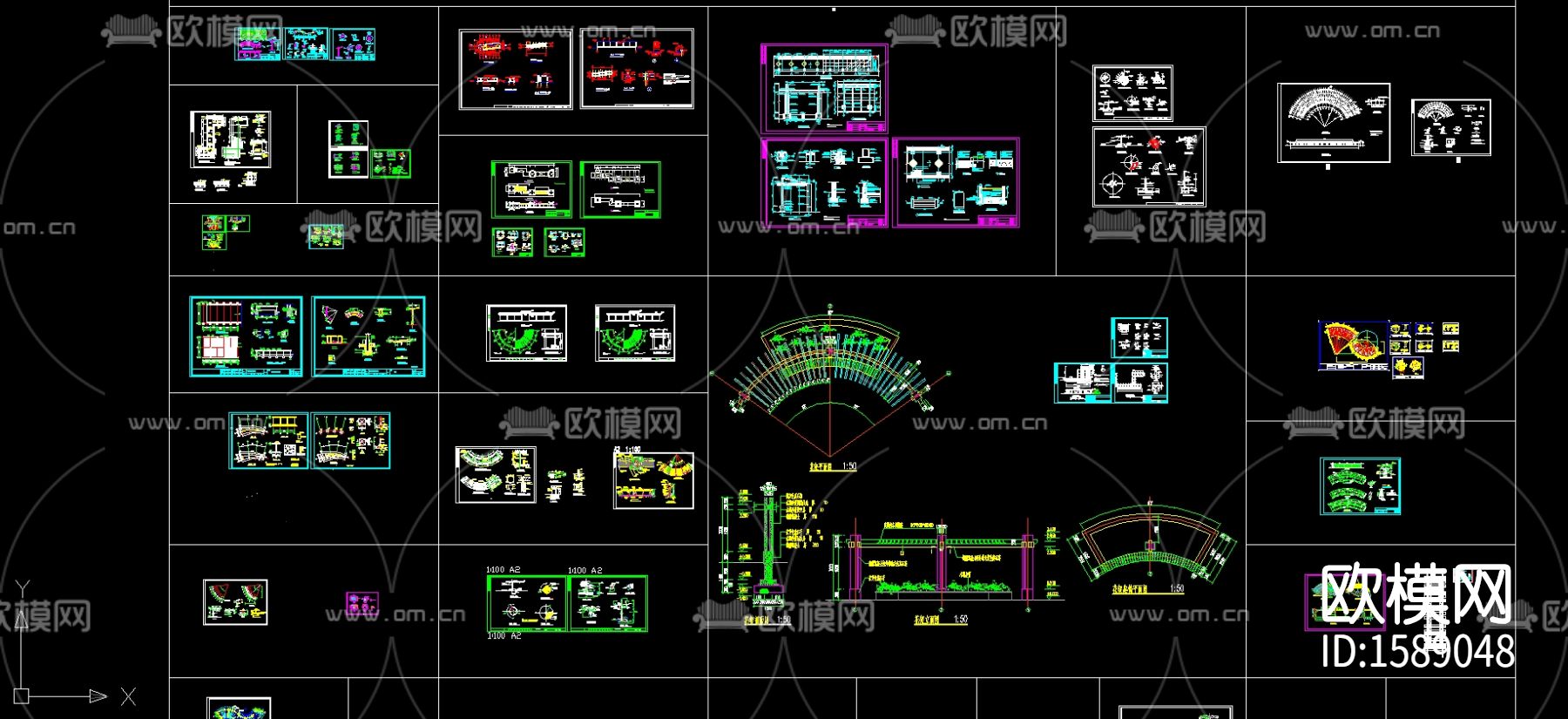 景观花架cad施工图下载（渲染图1）