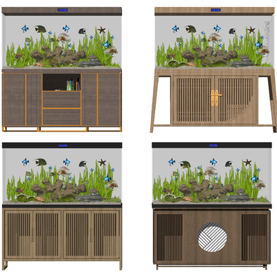  新中式鱼缸水族箱su模型 