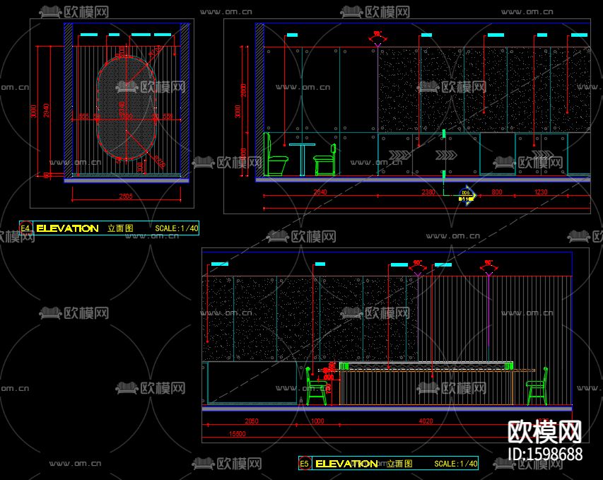 寿司店 cad施工图下载（渲染图7）