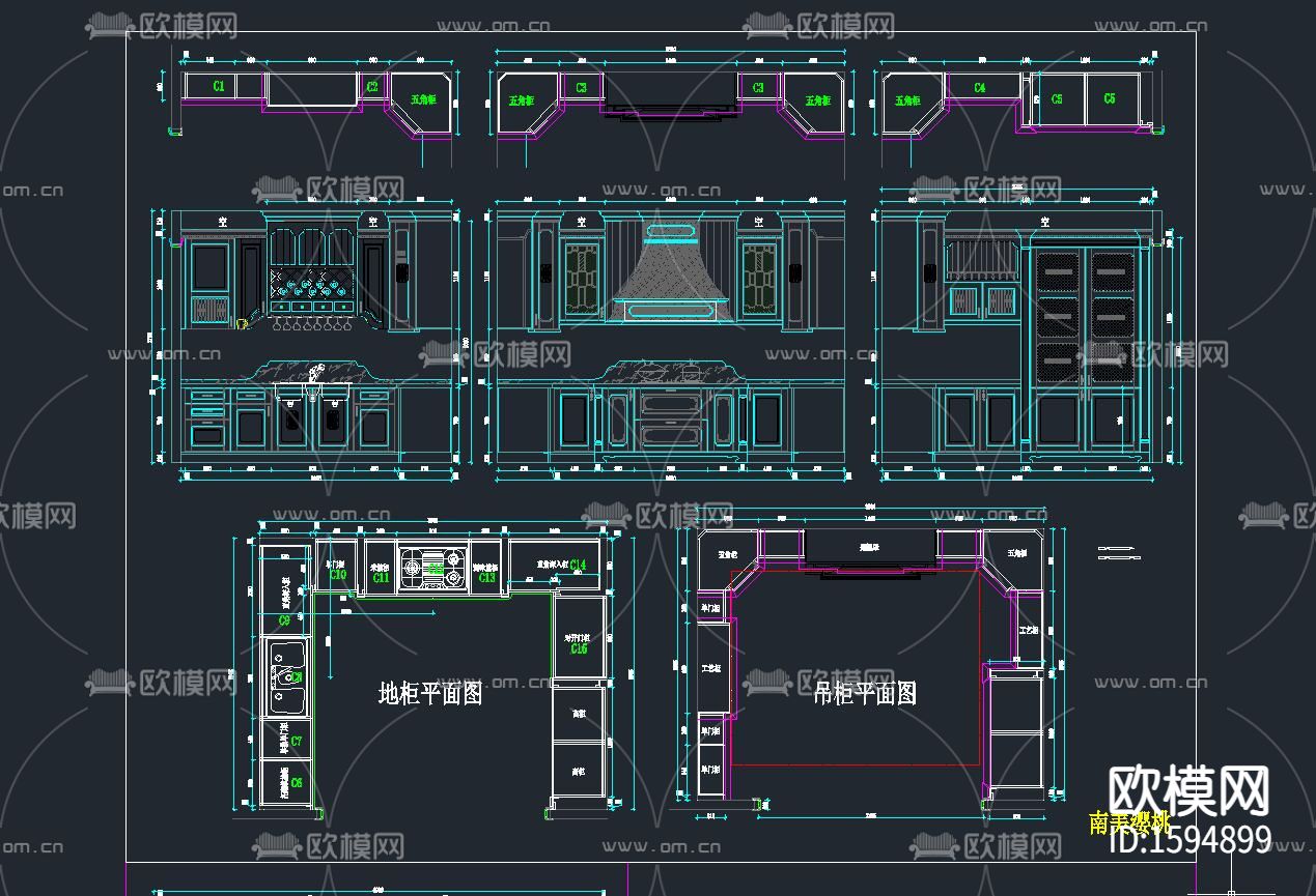 整木定制橱柜案例设计详图下载（渲染图4）