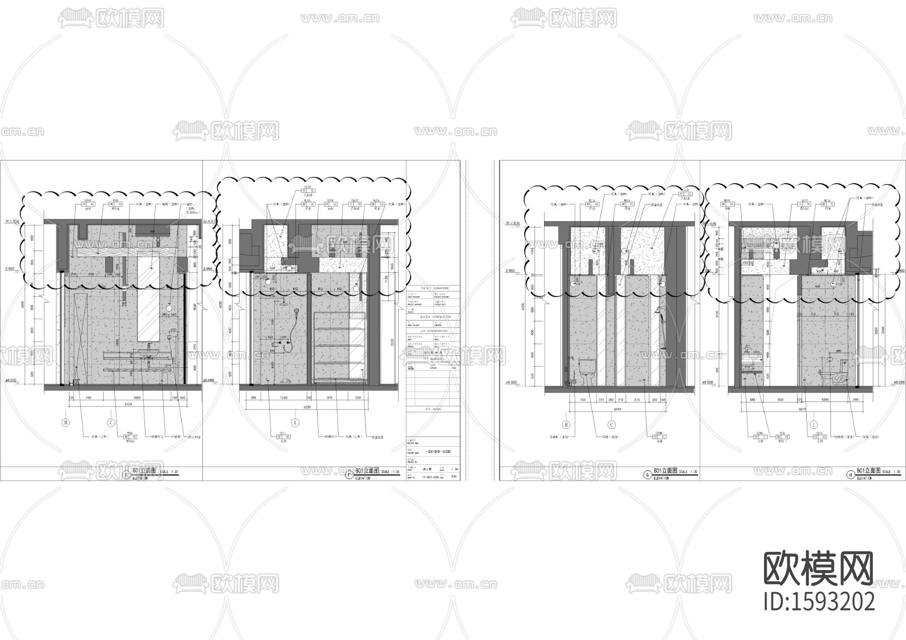 套房立面cad施工图下载（渲染图3）