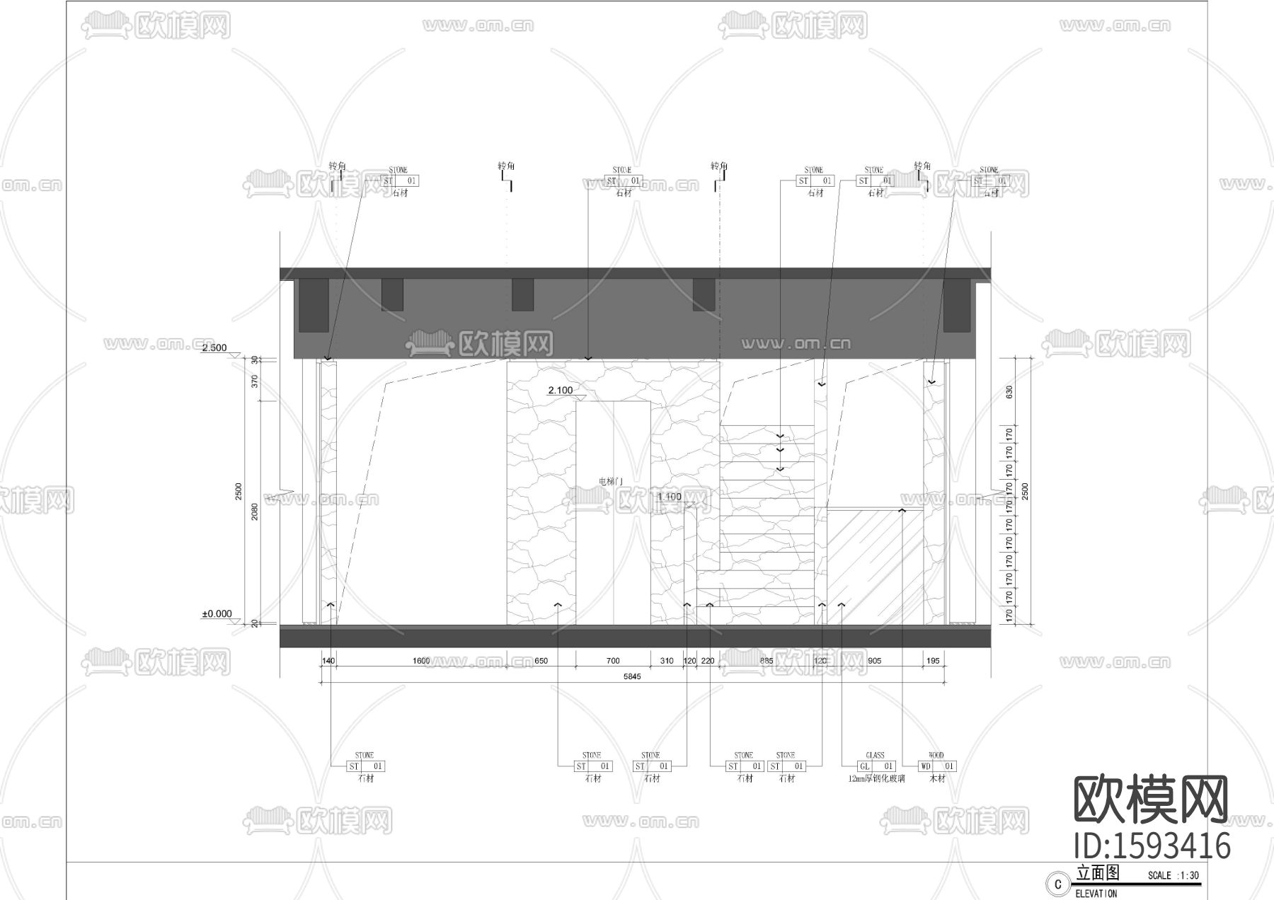 电梯厅立面节点大样图下载（渲染图2）
