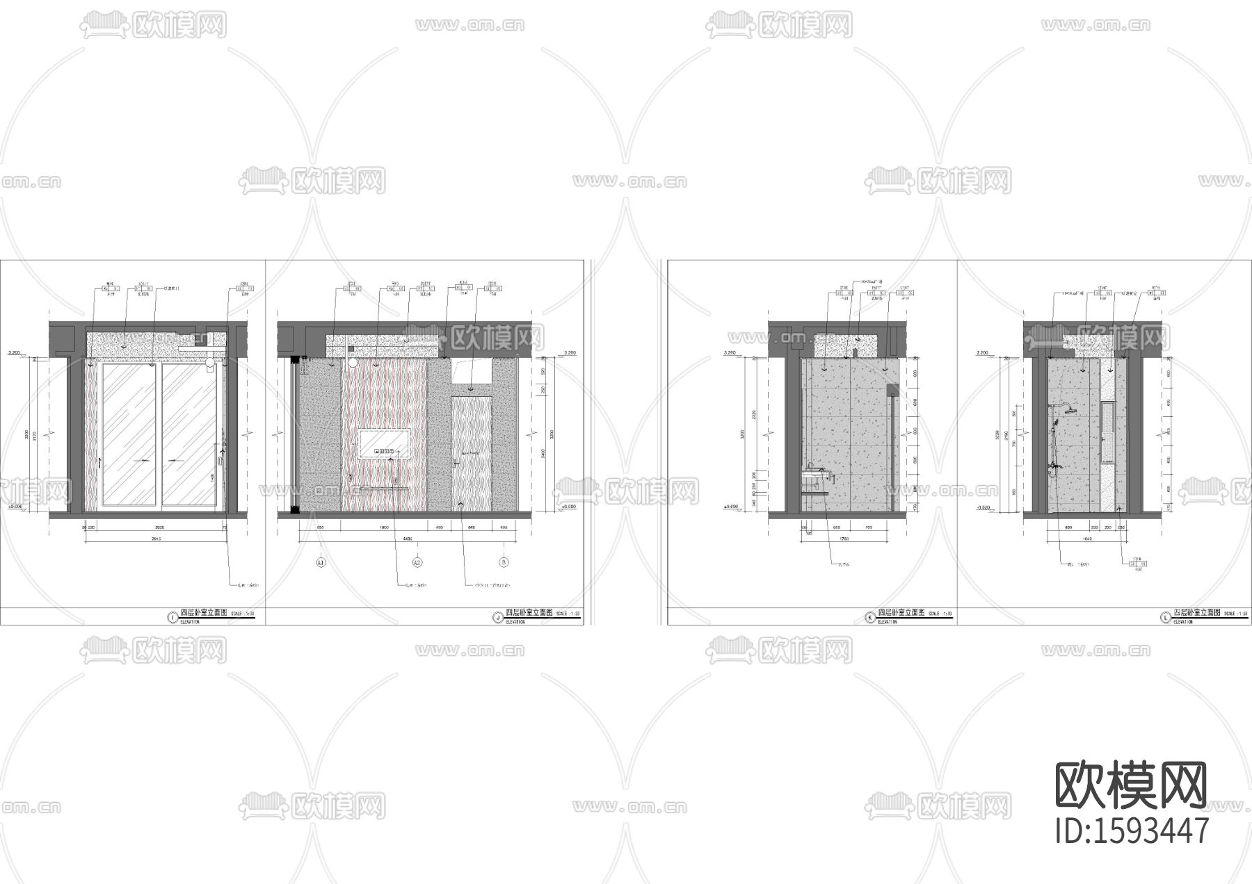 卧室cad立面节点图下载（渲染图2）
