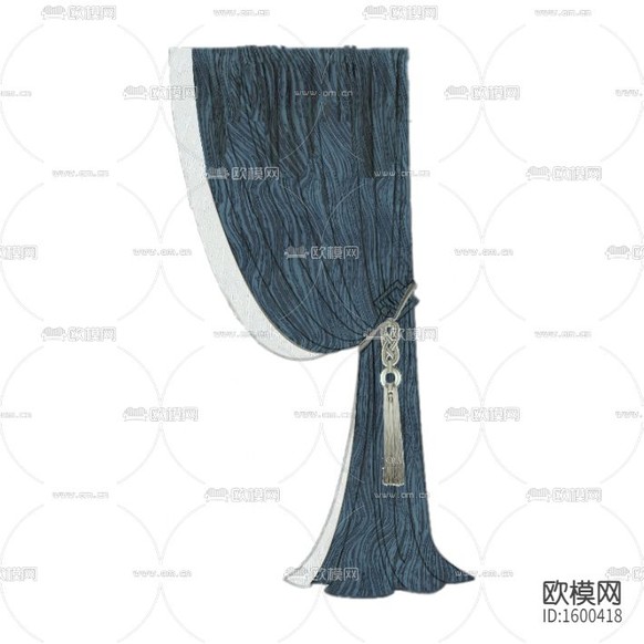 新中式輕奢藍(lán)色布藝印花遮光窗簾下載
