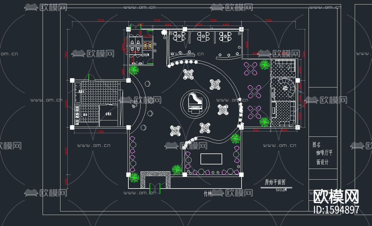 咖啡厅cad施工图下载（渲染图1）