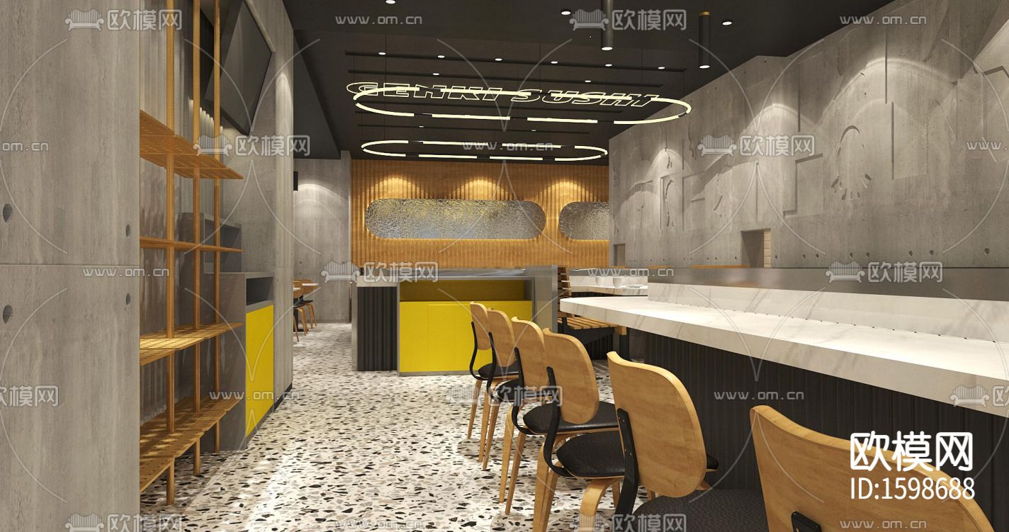 寿司店 cad施工图下载（渲染图3）