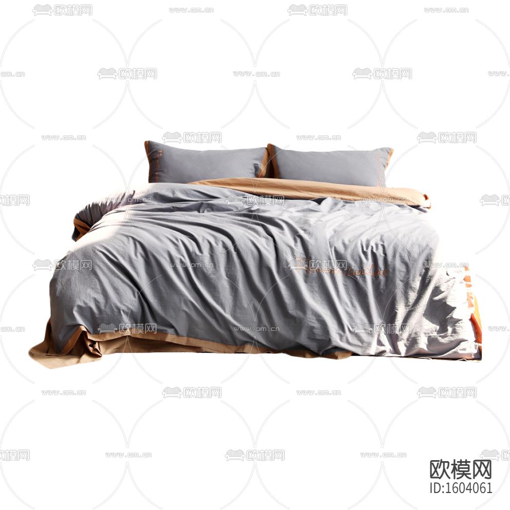 现代轻奢灰橙色布艺床品