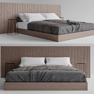 现代布艺双人床su模型