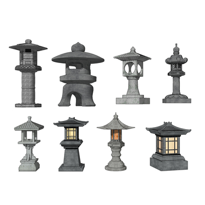  新中式户外灯su模型 