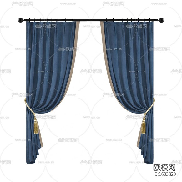 現(xiàn)代簡約創(chuàng)意藍(lán)色布藝遮光窗簾下載