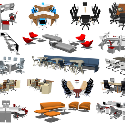  现代会议桌办公桌椅su模型 