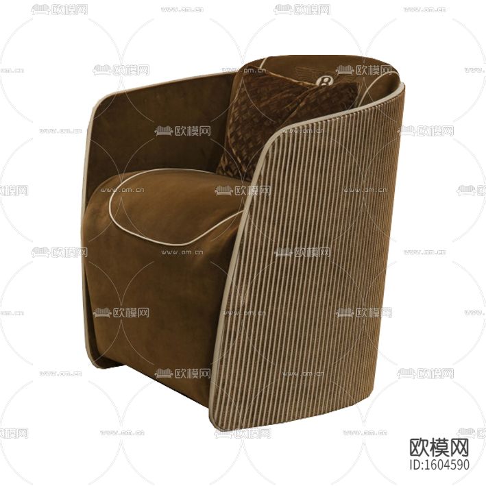 简欧轻奢褐色布艺单人沙发下载