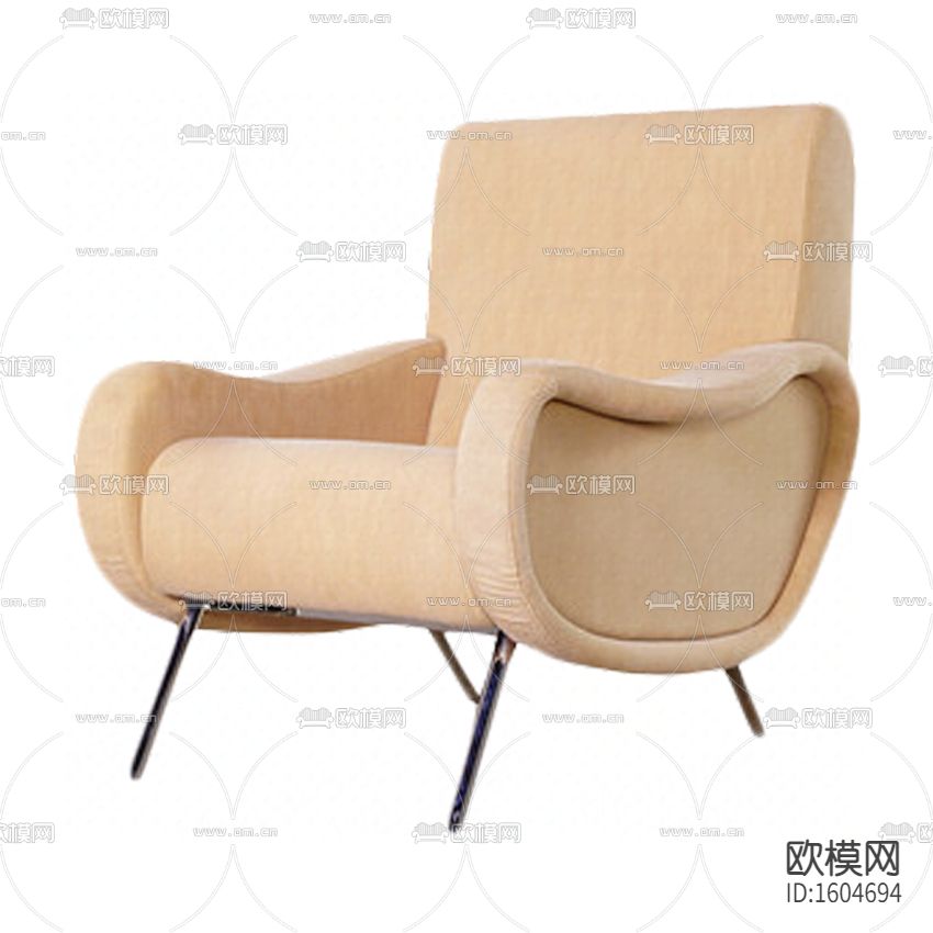 北欧简约杏色布艺不锈钢单人沙发下载