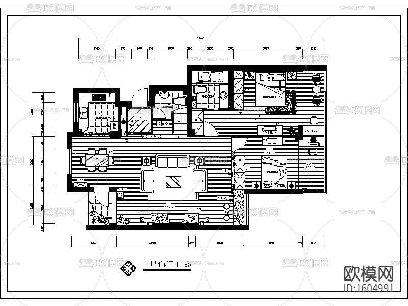 沈阳现代二层三居室住宅设计施工图下载（渲染图6）
